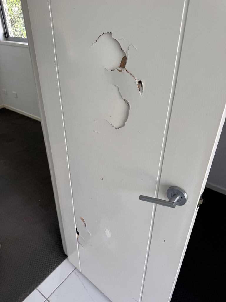 Internal door with punched holes — real Brisbane rental