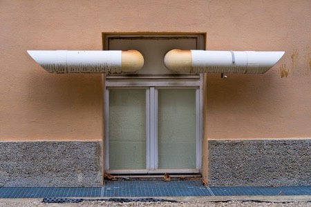 Makeshift ducting rigged over a doorway